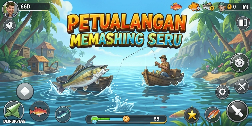 Tampilan utama gameplay memancing di 66D yang menakjubkan.