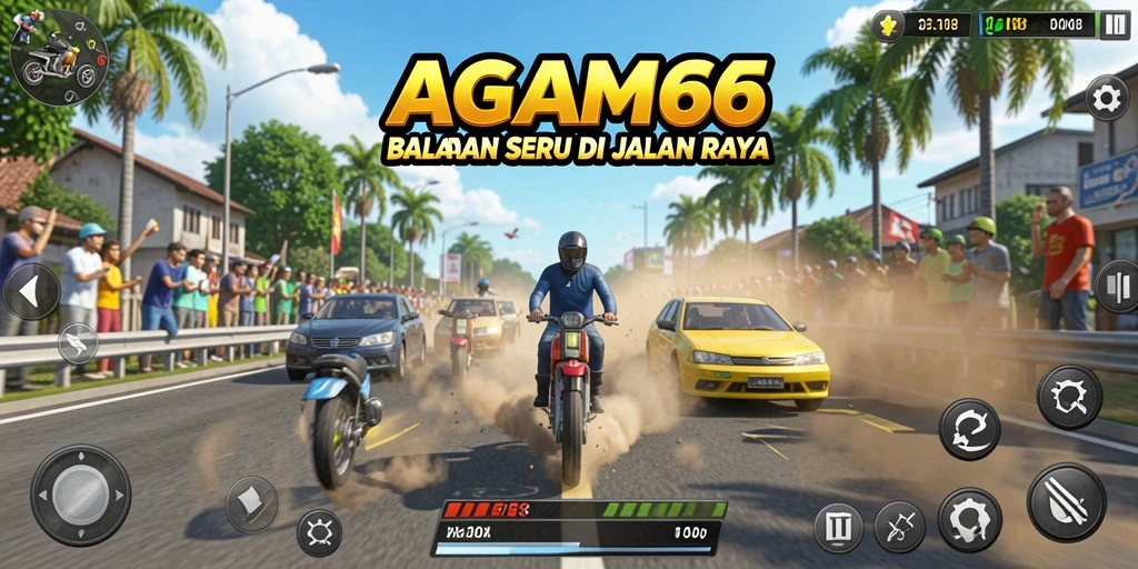 Screenshot gameplay AGAM66 menampilkan balapan yang seru dan grafis menawan.