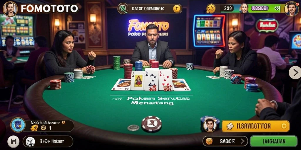Screenshot utama FOMOTOTO menampilkan aksi seru dalam permainan Poker.