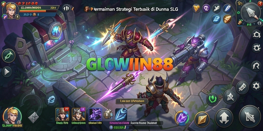 Screenshot gameplay <strong>GLOWIN88</strong> menampilkan aksi pertempuran epik di dunia strategi.