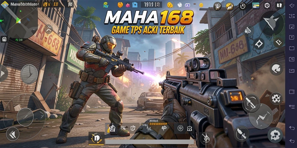 Screenshot gameplay MAHA168 menampilkan aksi seru dalam pertempuran TPS.