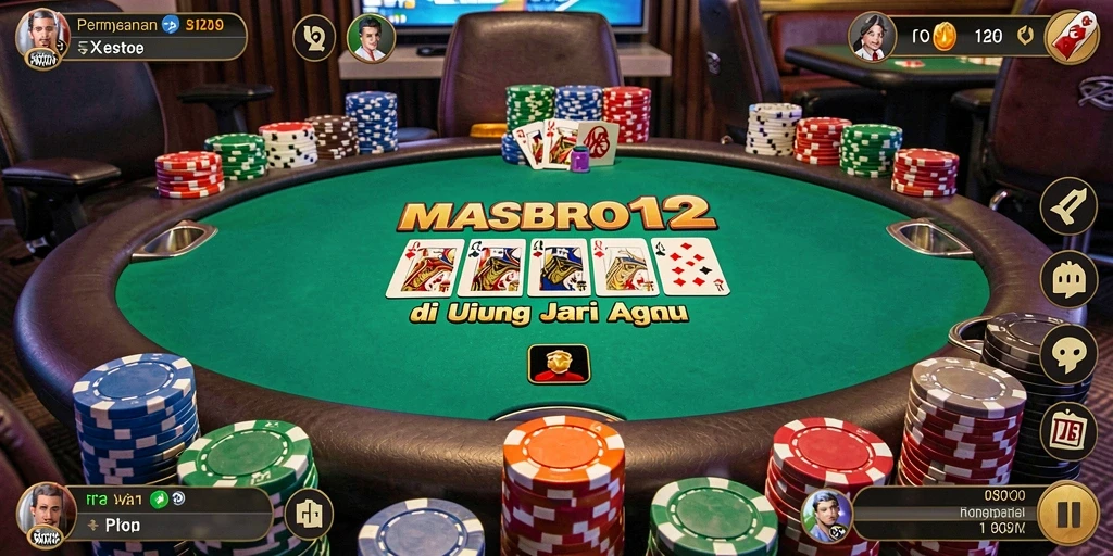 Tampilan gameplay poker menarik di aplikasi MASBRO12.