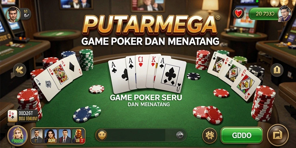 Screenshot gameplay PUTARMEGA menampilkan aksi poker yang seru dan kompetitif.