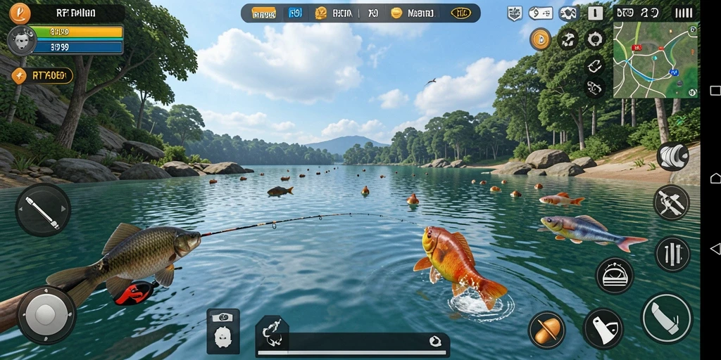 Tampilan gameplay seru saat memancing ikan besar di RT99.