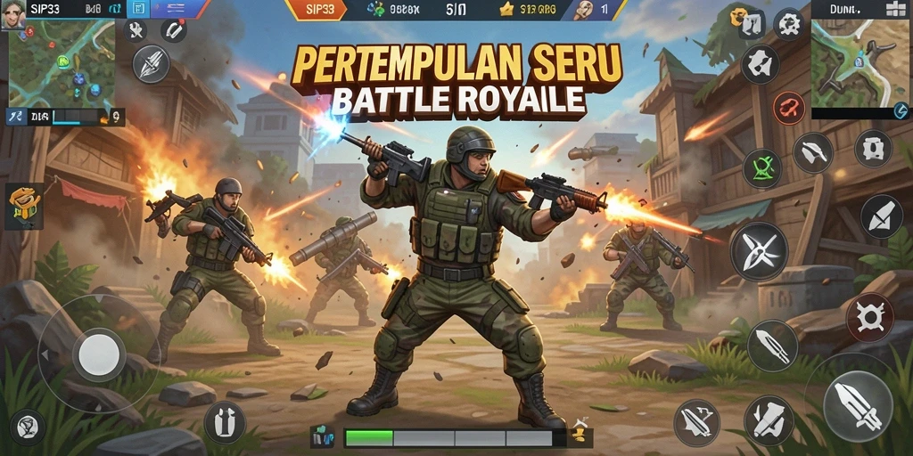 Screenshot SIP33 menampilkan aksi pertempuran Battle Royale yang mendebarkan.